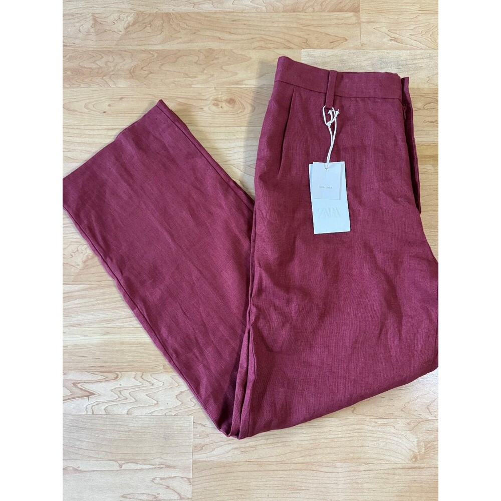 NEW Zara 100% Linen Trousers in Red Size 29 x 29" Casual Preppy Summer - Picture 4 of 8